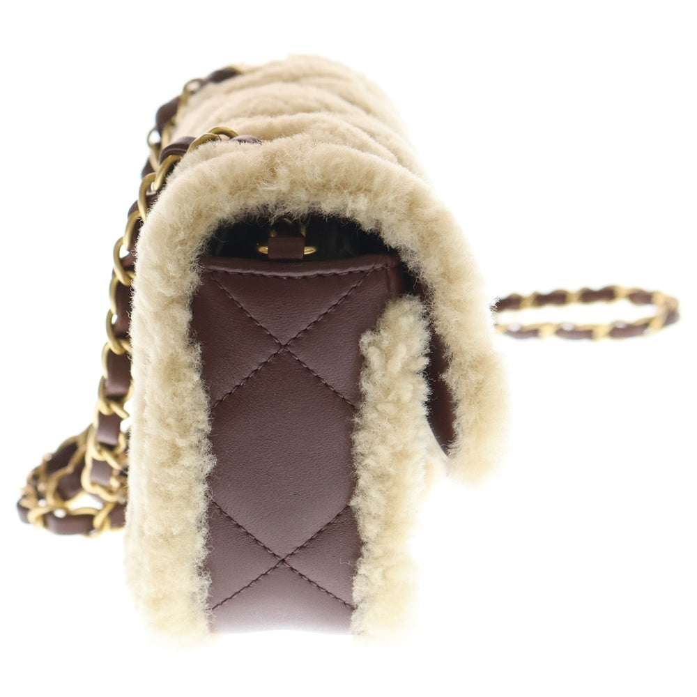 CHANEL(シャネル) マトラッセ ムートン ミニフラップバッグ ショルダーバッグ ベージュ×ブラウン AS5148 箱 レディース