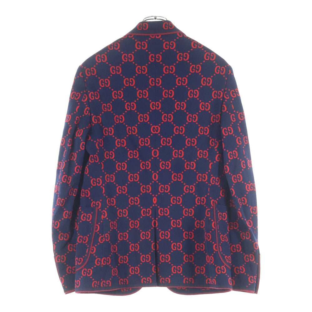 GUCCI(グッチ) 18SS GG総柄ジャガード 2B テーラードジャケット ネイビー/レッド 495218