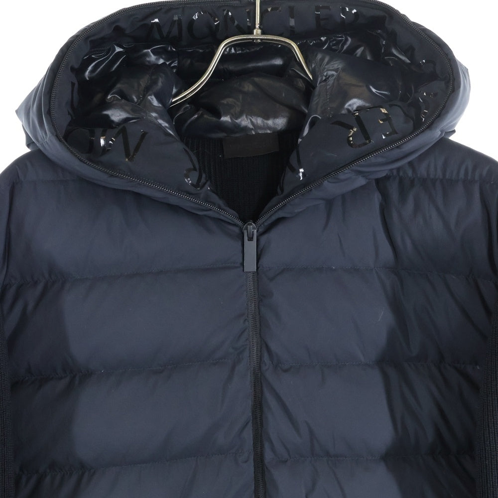 MONCLER(モンクレール) 21AW ラバーワッペンロゴ ニット切り替え フーデッド ジップアップ ダウンジャケット ブラック G20919B00007 M1131