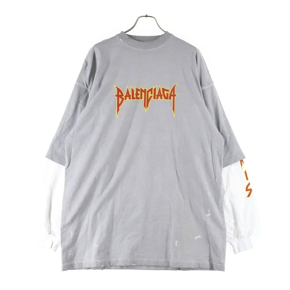 バレンシアガ 22SS メタルロゴシャツスリーブTシャツ メンズ 2 BALENCIAGA(バレンシアガ) 22SS METAL DOUBLE SLEEVE ダメージ加工