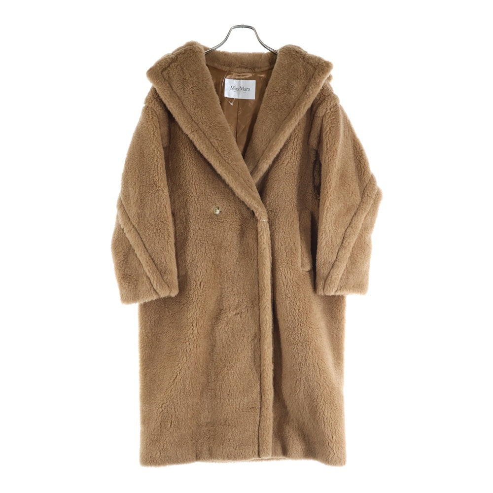 Max Mara(マックスマーラ) TEDDY テディベア シルク混 キャメル ボア ダブルブレスト チェスター ロングコート ブラウン レディース 2521016082