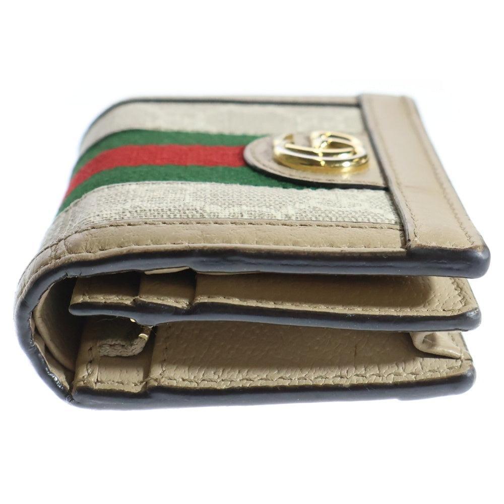 GUCCI(グッチ) オフディア GGスプリーム コンパクトウォレット 三つ折り財布 ホワイト×ベージュ PVC×レザー 523155 ゴールド金具 レディース