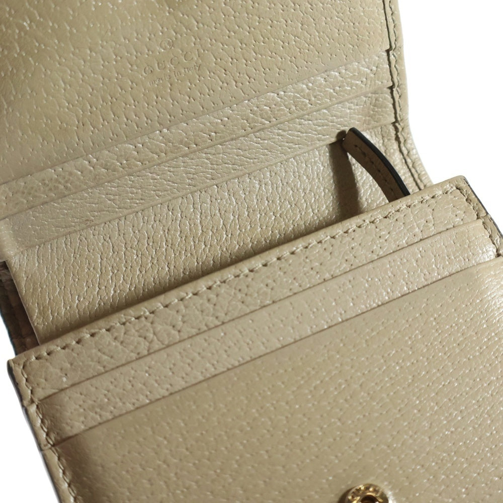 GUCCI(グッチ) オフディア GGスプリーム コンパクトウォレット 三つ折り財布 ホワイト×ベージュ PVC×レザー 523155 ゴールド金具 レディース