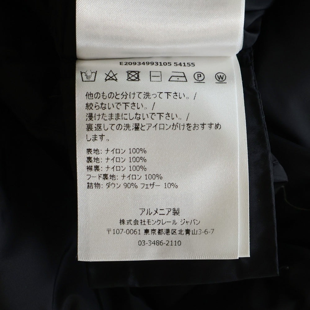 MONCLER(モンクレール) 19AW FLAMMETTE フラメッテ ワッペンロゴ スタンドカラー ジップアップ ダウン ロング ジャケット ブラック レディース E20934993105 54155