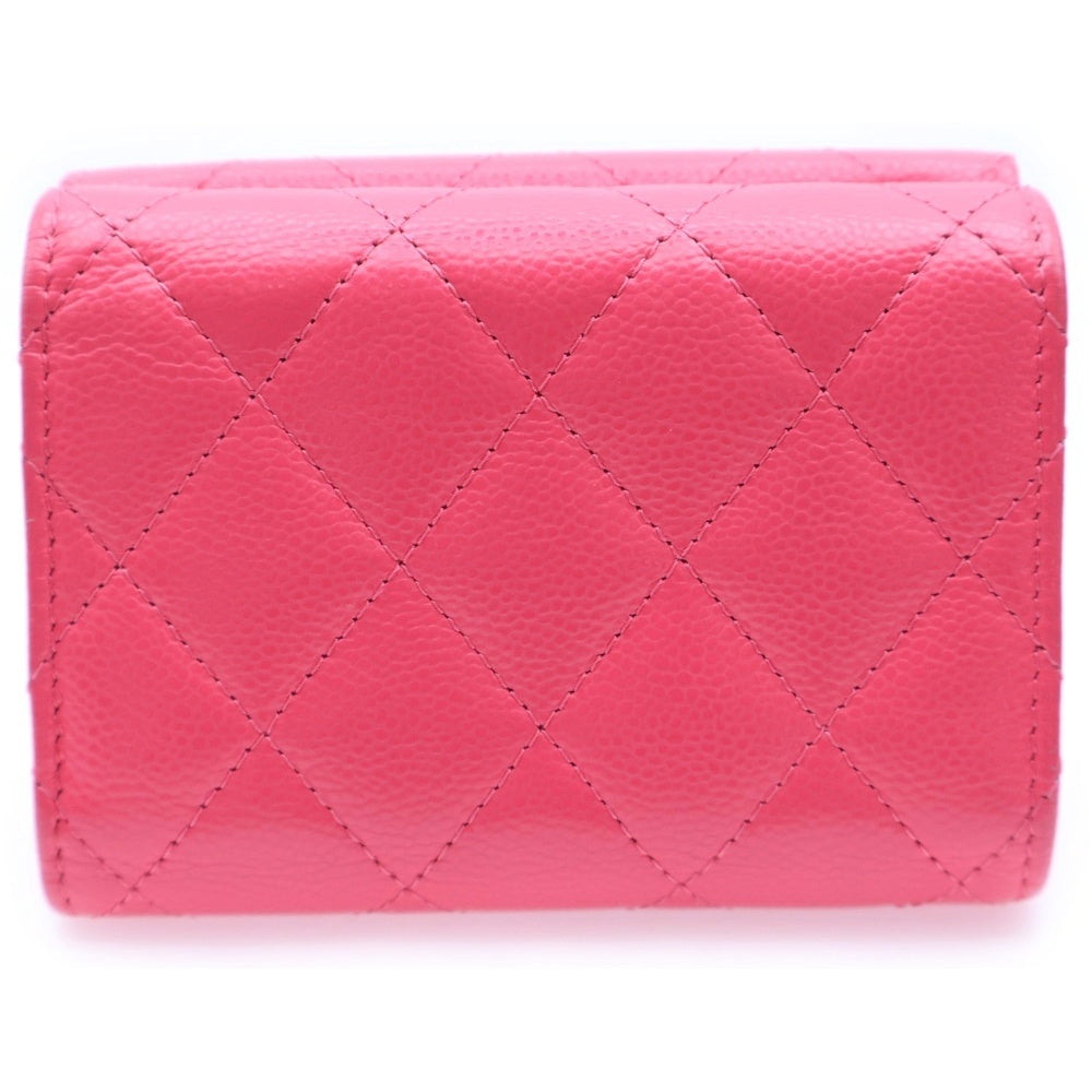 CHANEL(シャネル) マトラッセ スモール フラップ ウォレット 三つ折り財布 ピンク キャビアスキン シルバー金具