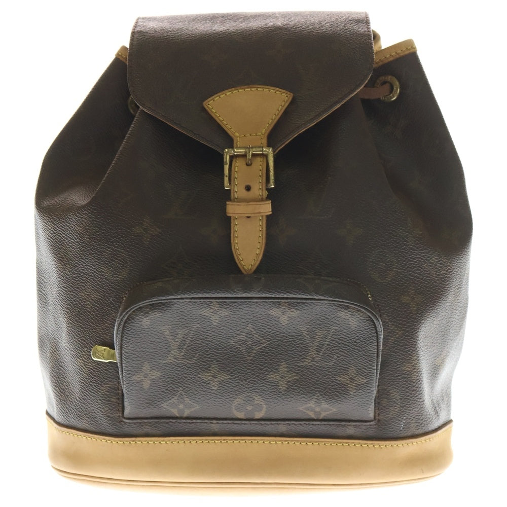 LOUIS VUITTON(ルイヴィトン) モノグラム ミニモンスリ リュックサック バッグパック ブラウン レザー×PVC M51137 ゴールド金具 レディース