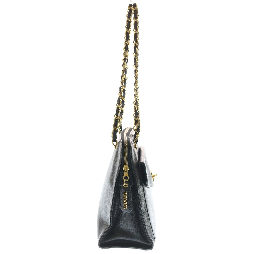 CHANEL(シャネル) ココマーク チェーントートバッグ ブラック キャビアスキン ゴールド金具