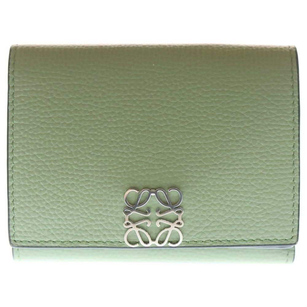 LOEWE(ロエベ) アナグラム トライフォールド 3つ折り財布 コンパクトウォレット コインケース イエローグリーン レザー ローズマリー A28003861 シルバー金具 レディース