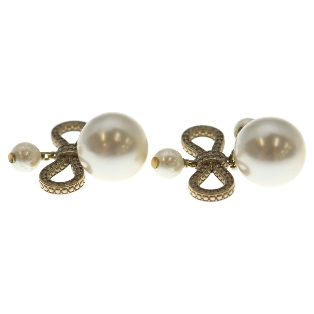 DIOR(ディオール) リボン パールピアス ラインストーン ゴールド レディース