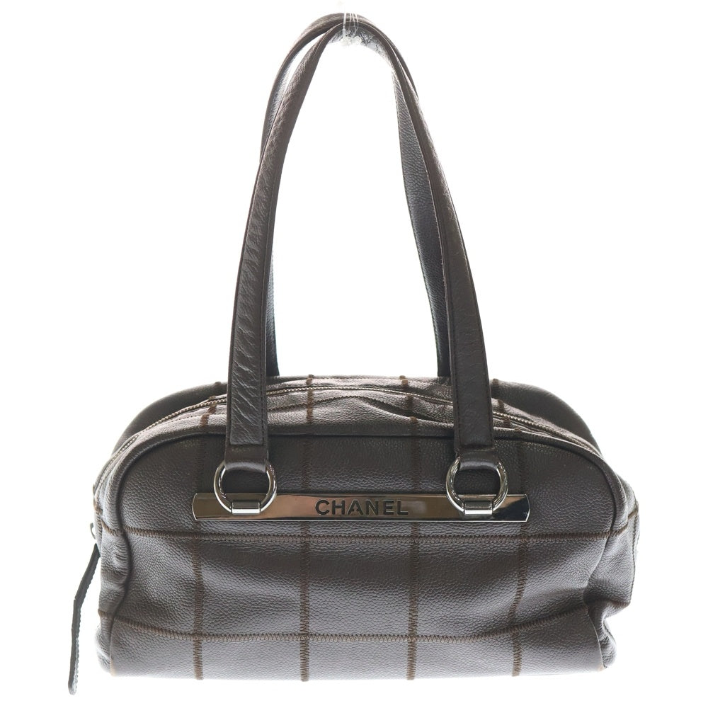 CHANEL(シャネル) チョコバー ボーリングバッグ ハンドバッグ ブラウン レザー シルバー金具 レディース