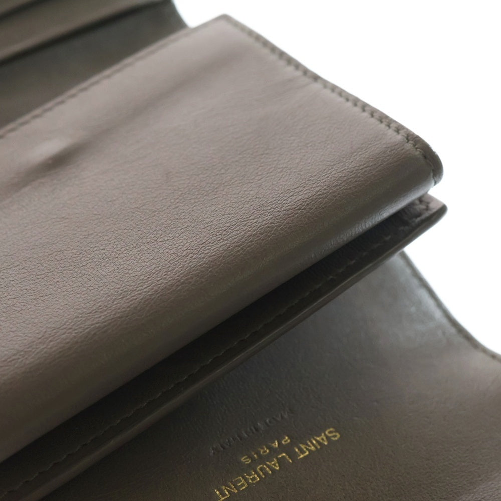 SAINT LAURENT PARIS(サンローランパリ) Vステッチ コンパクトウォレット 三つ折り財布 コインケース グレー レザー GNC692061 ゴールド金具 レディース