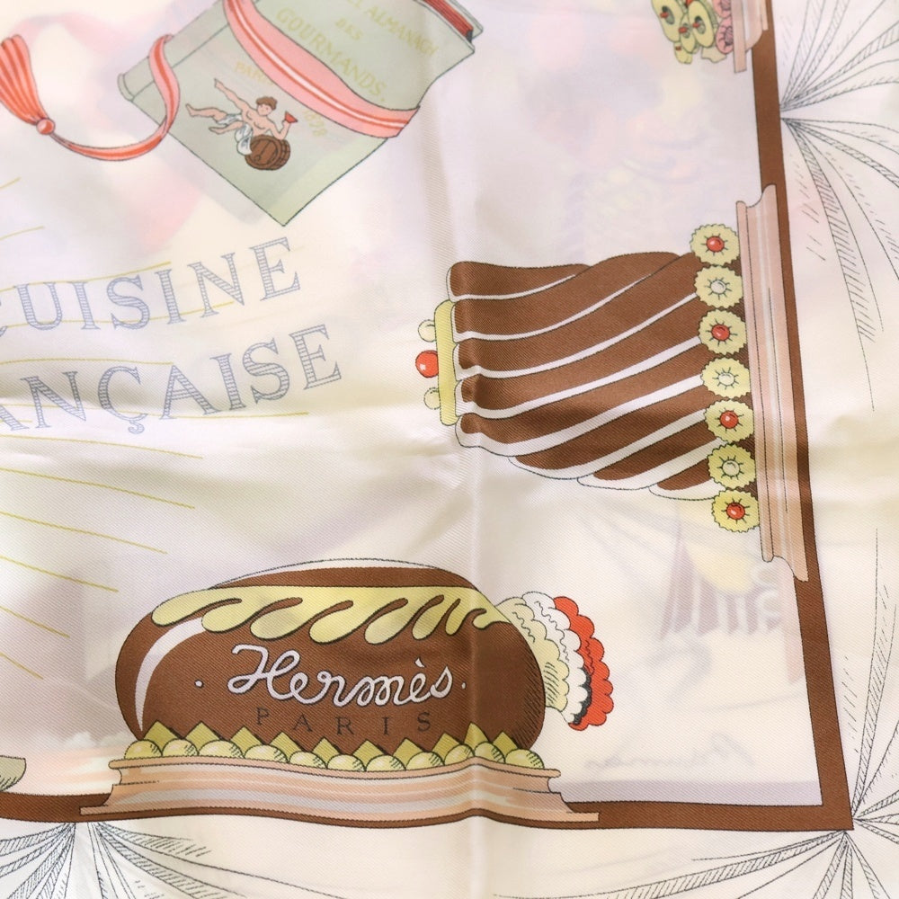 HERMES(エルメス) カレ90 シルク スカーフ フランス料理を讃えて A LA GLOIRE DE LA CUISINE FRANCAISE アイボリー レディース