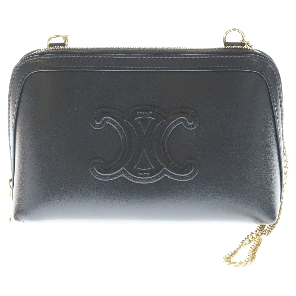CELINE(セリーヌ) チェーン付きクラッチ キュイル トリオンフ チェーンショルダーバッグ ミニバッグ ブラック 10E383DR8.38NO ゴールド金具 レディース