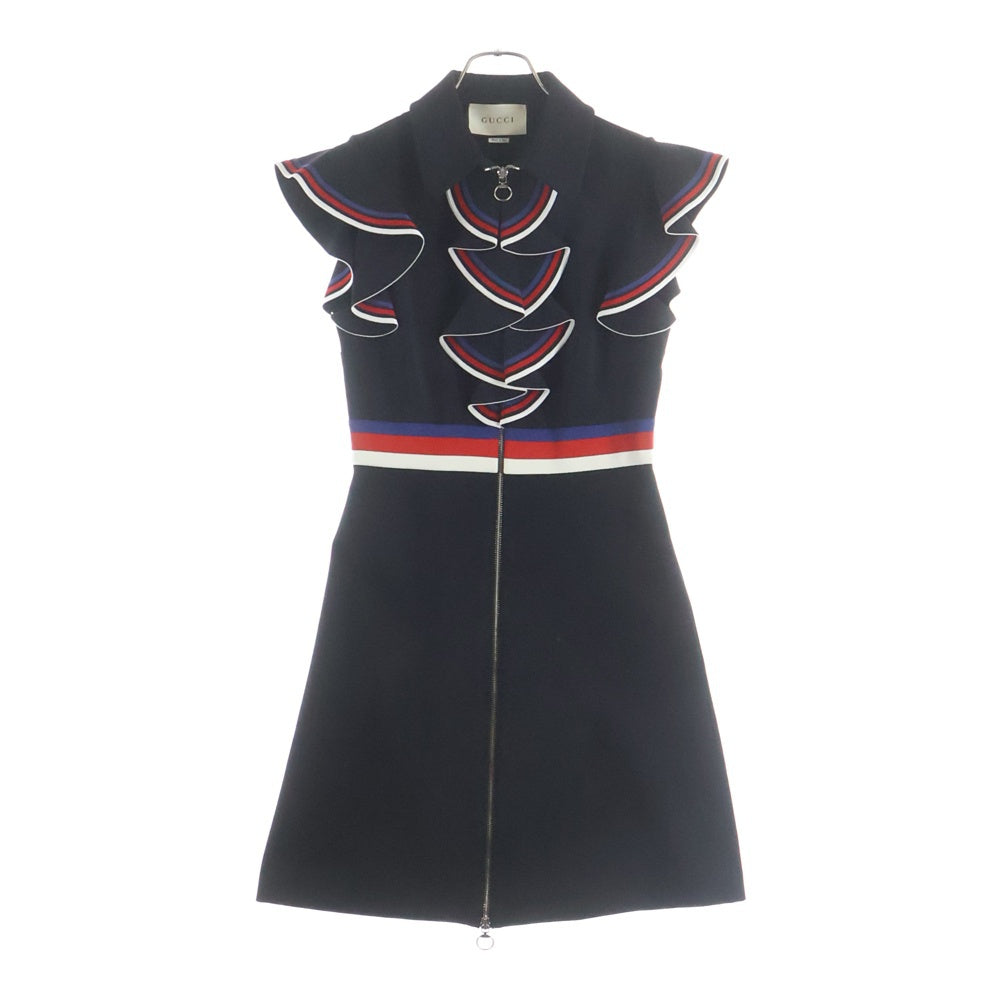 GUCCI(グッチ) 17AW ウェブ フリル ジップアップ ジャージー ワンピース ブラック 467507 X51R109 レディース