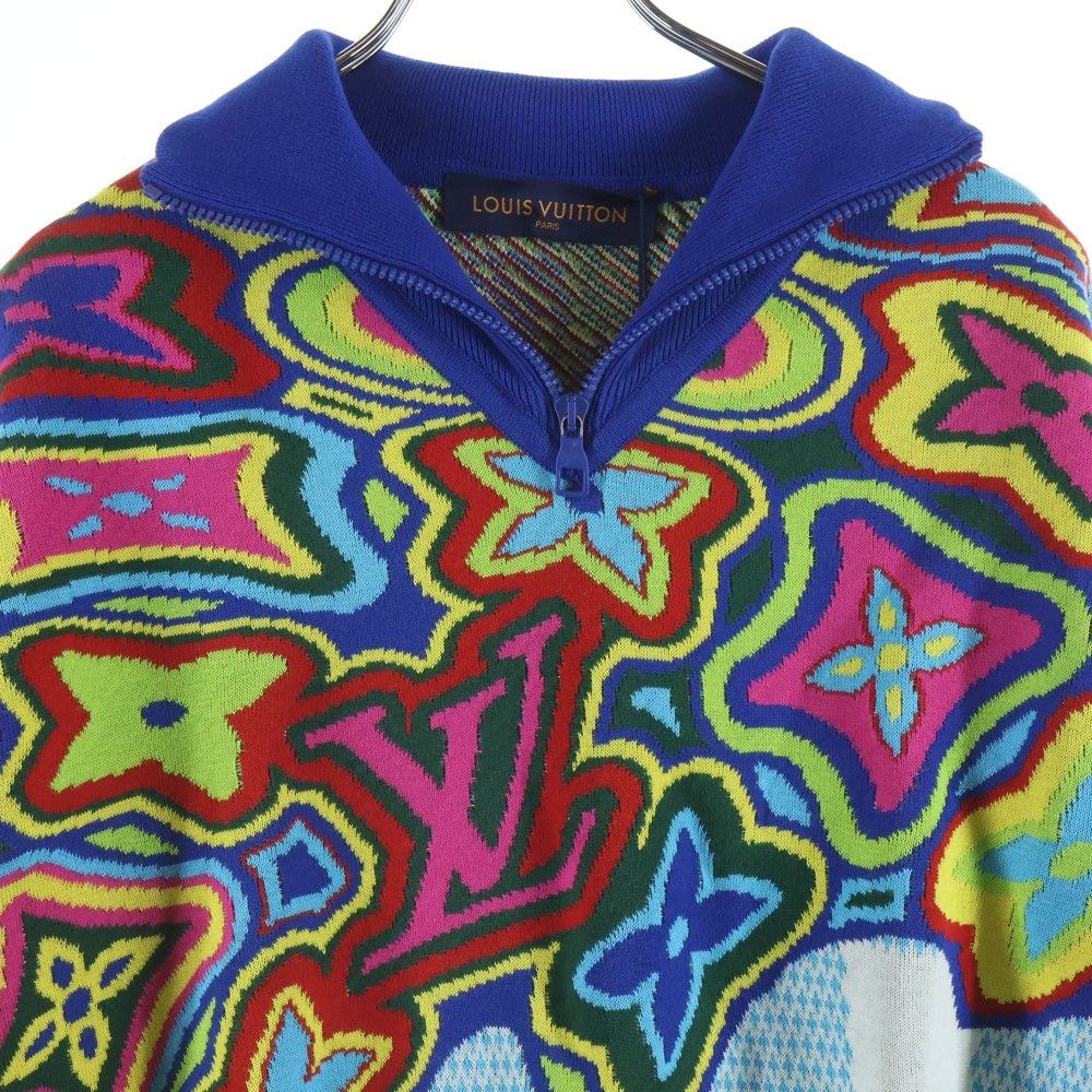 LOUIS VUITTON(ルイヴィトン) 21SS ダミエ ディストーデット ハーフジップニット ブルー/マルチ RM211 ZLW HKN79W