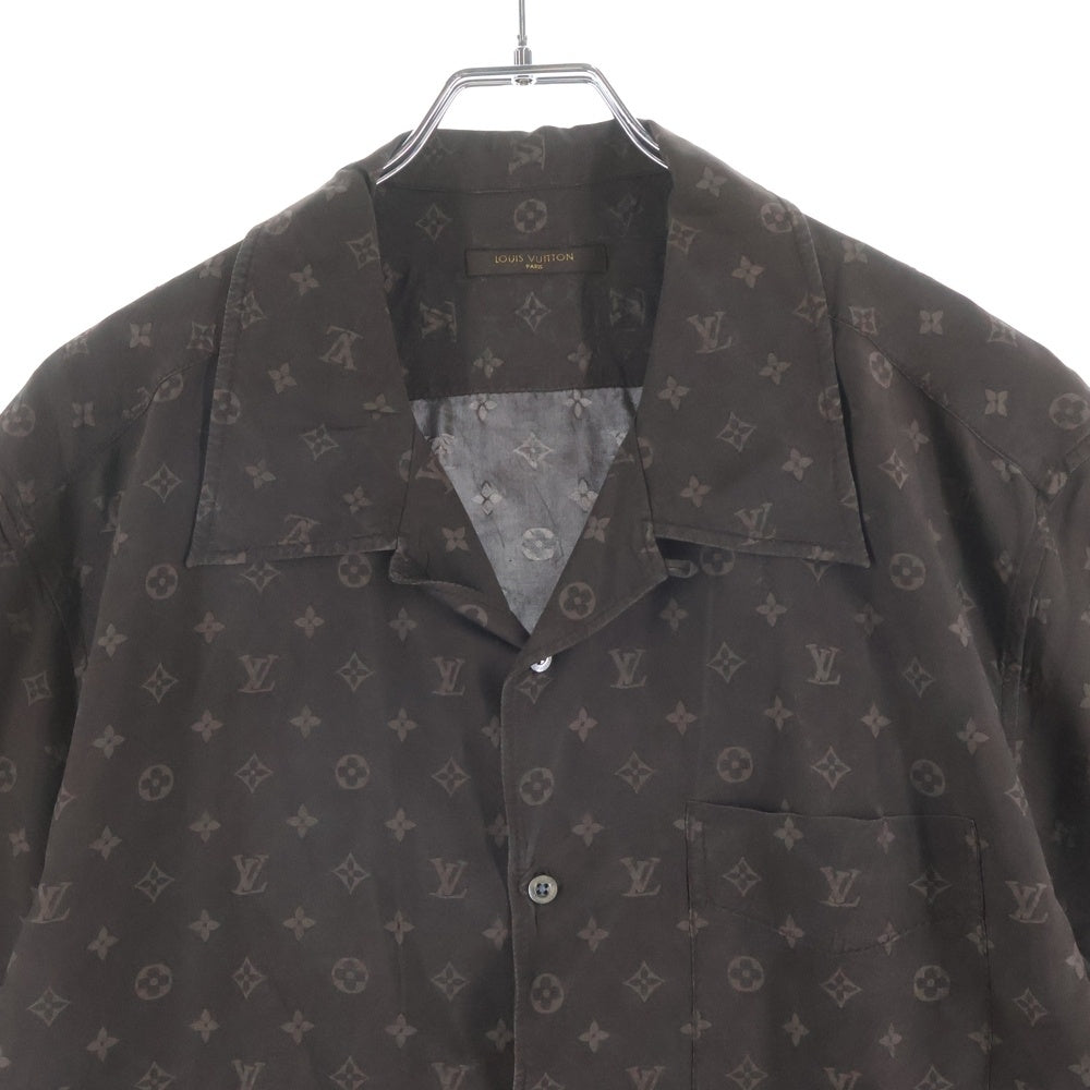 LOUIS VUITTON(ルイヴィトン) 06SS モノグラム総柄 シルク オープンカラー 半袖シャツ ブラウン RM061 MISH81ST2