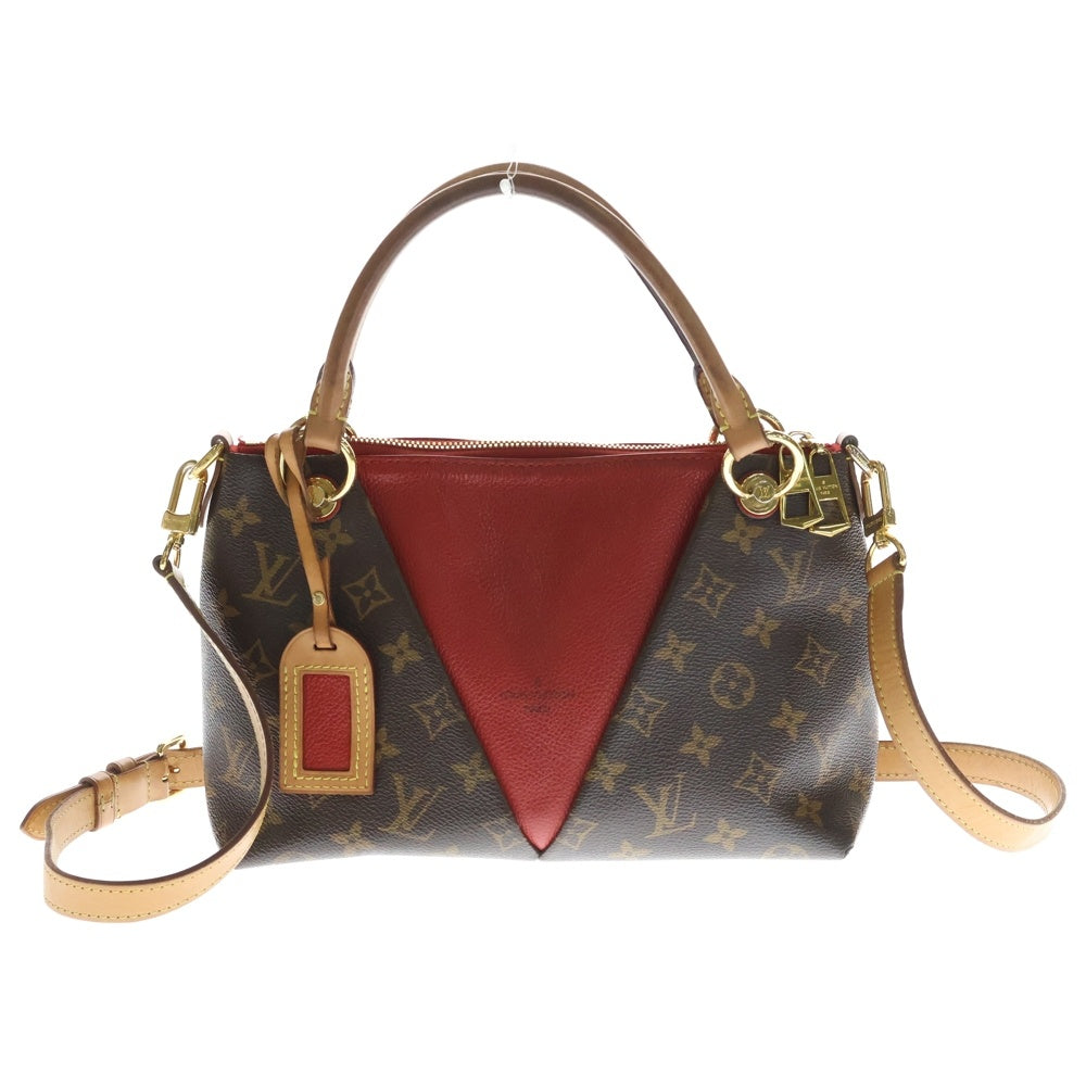 LOUIS VUITTON(ルイヴィトン) モノグラム VトートBB 2WAY ハンド ショルダーバッグ ゴールド金具 ブラウン/レッド M43966 レディース