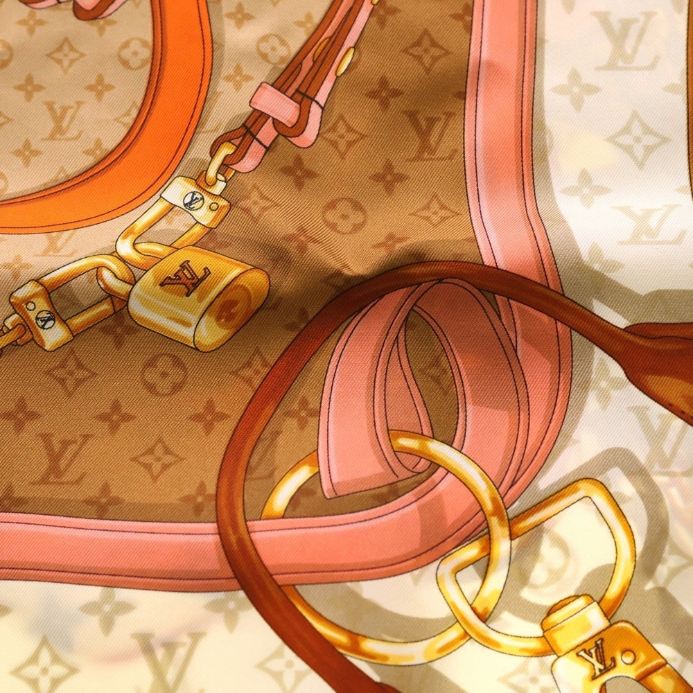 LOUIS VUITTON(ルイヴィトン) LVカレ70・フラワーアンドストライプ スカーフ ホワイト×オレンジ M77177 レディース