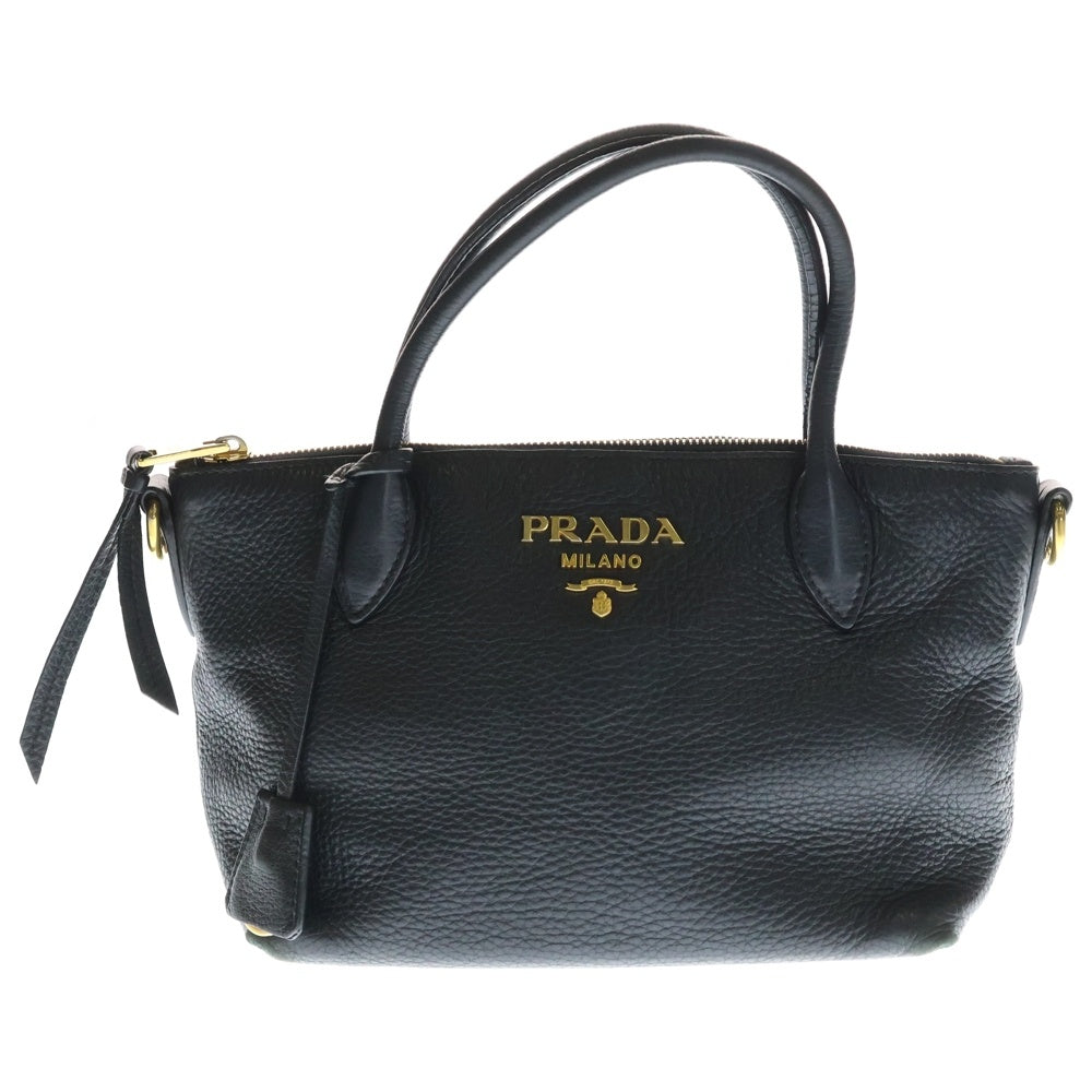 PRADA(プラダ) ヴィッテロダイノ 2WAYハンドバッグ ショルダーバッグ ブラック レザー 1BA111 ゴールド金具 レディース