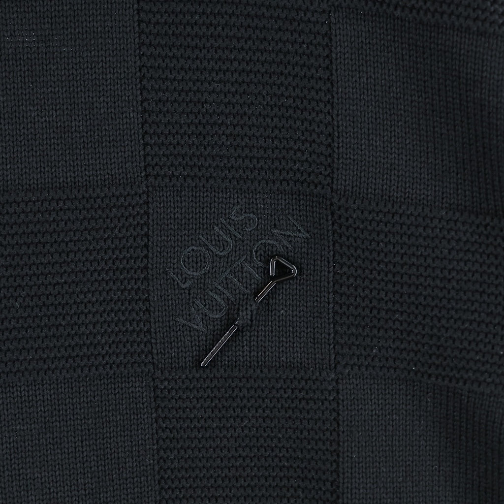 LOUIS VUITTON(ルイヴィトン) 22AW ロゴ刺繍 ダミエステッチ クルーネック プルオーバー 長袖ニット セーター ブラック RM222Q TBY HNN41W