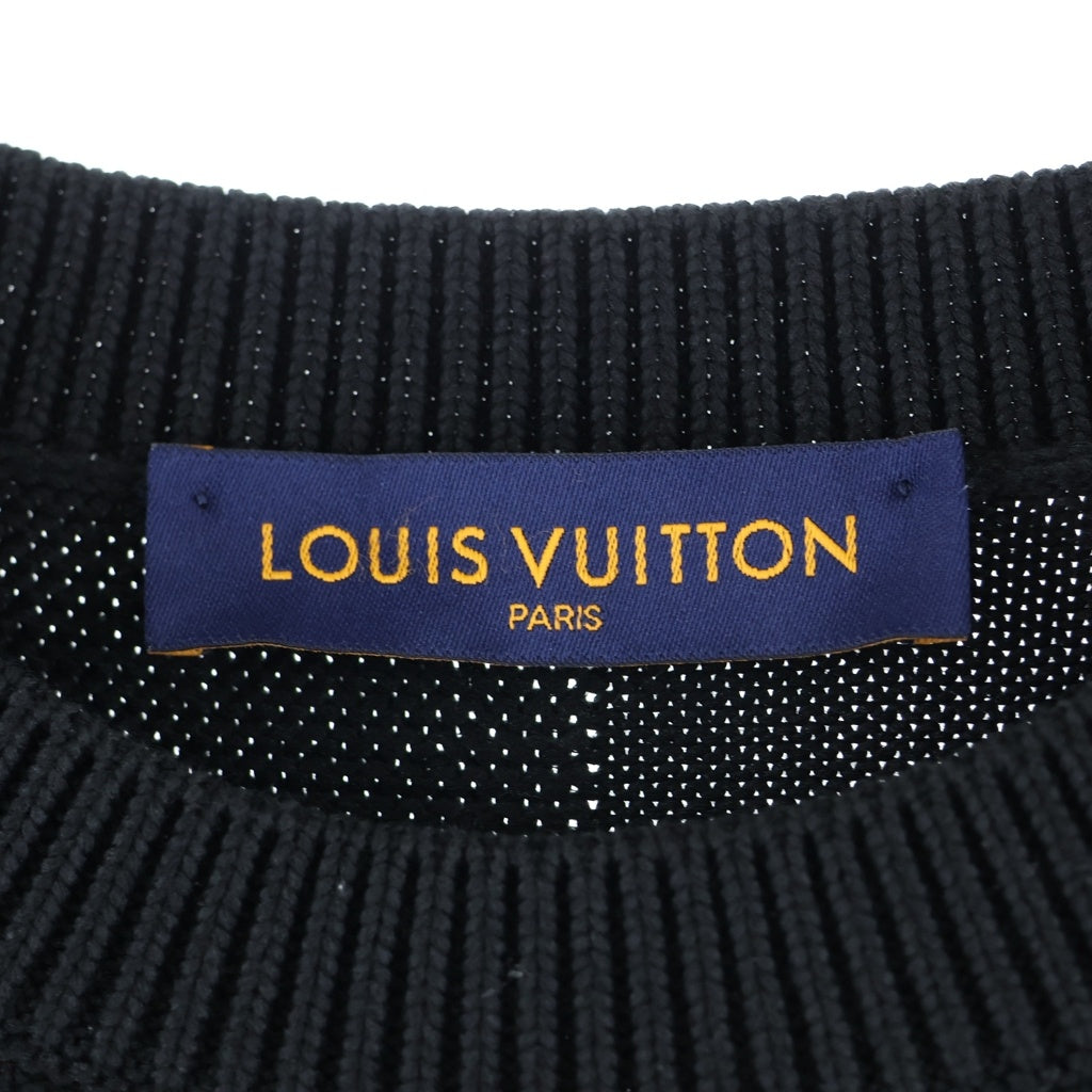 LOUIS VUITTON(ルイヴィトン) 22AW ロゴ刺繍 ダミエステッチ クルーネック プルオーバー 長袖ニット セーター ブラック RM222Q TBY HNN41W