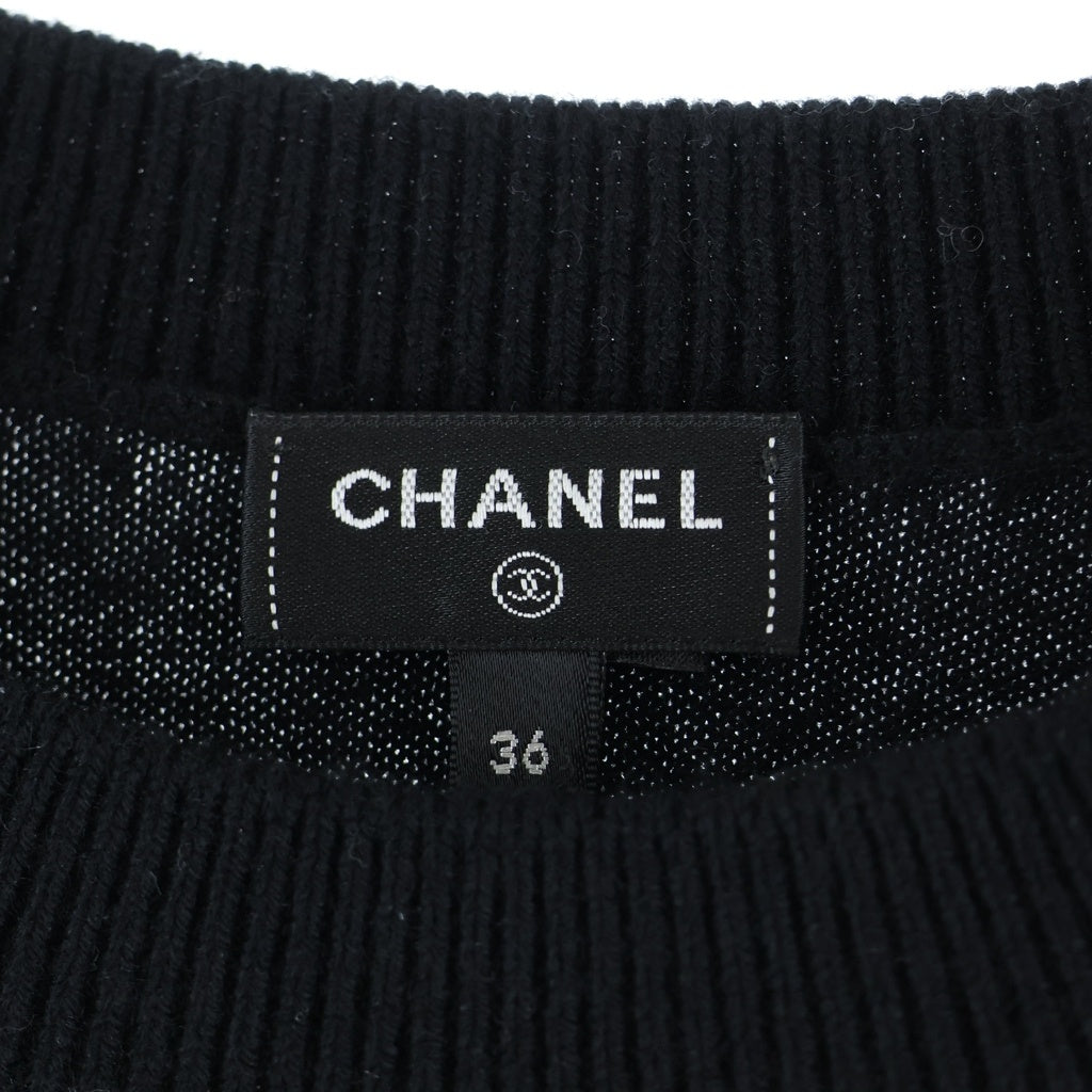 CHANEL(シャネル) ココマーク デイジー ジャガード 総柄 カシミヤ プルオーバー 長袖ニット セーター ブラック レディース P72453K10396