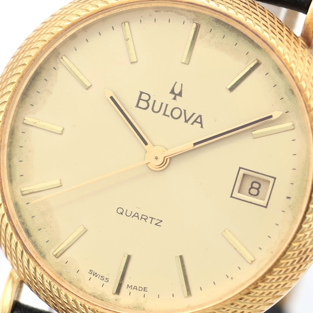 BULOVA(ブローバ) シャンパン文字盤 レザーベルト クォーツウォッチ 腕時計 K18YG イエローゴールド/ブラック レディース