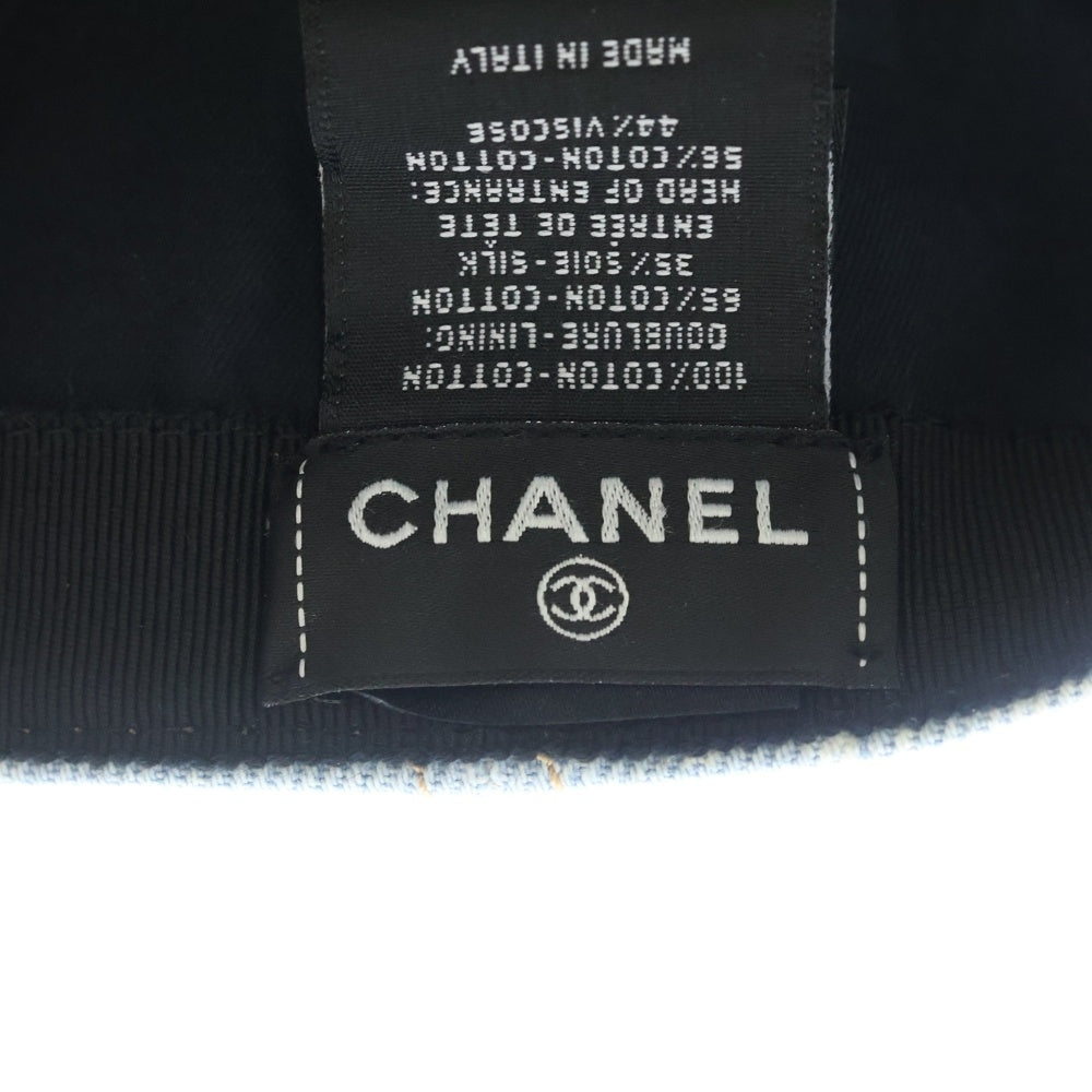 CHANEL(シャネル) 25SS ココマーク ウォッシュ加工 プリント デニム ベースボールキャップ 帽子 インディゴ レディース