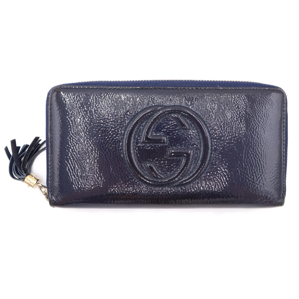 GUCCI(グッチ) ソーホー ラウンドウォレット 長財布 ネイビー パテントレザー 308004 レディース