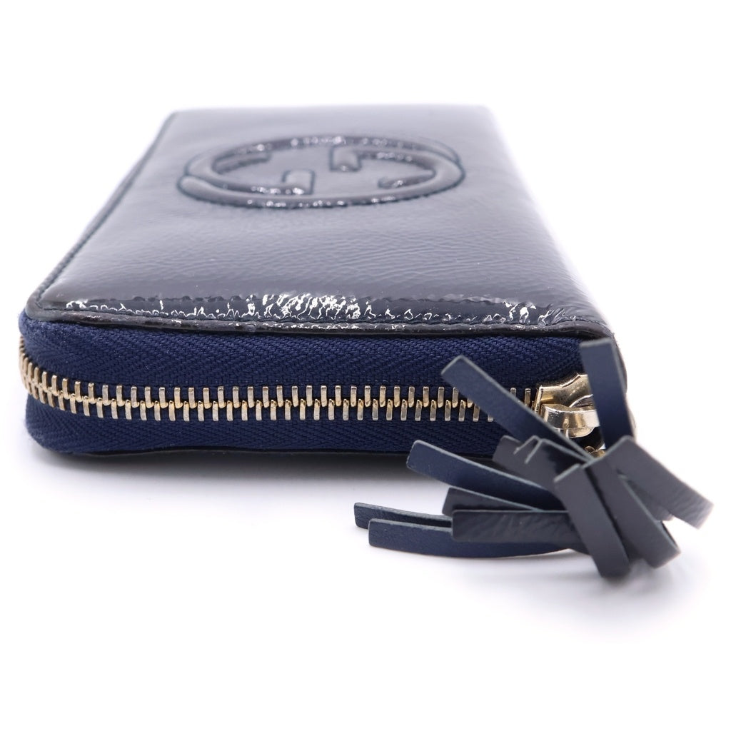 GUCCI(グッチ) ソーホー ラウンドウォレット 長財布 ネイビー パテントレザー 308004 レディース