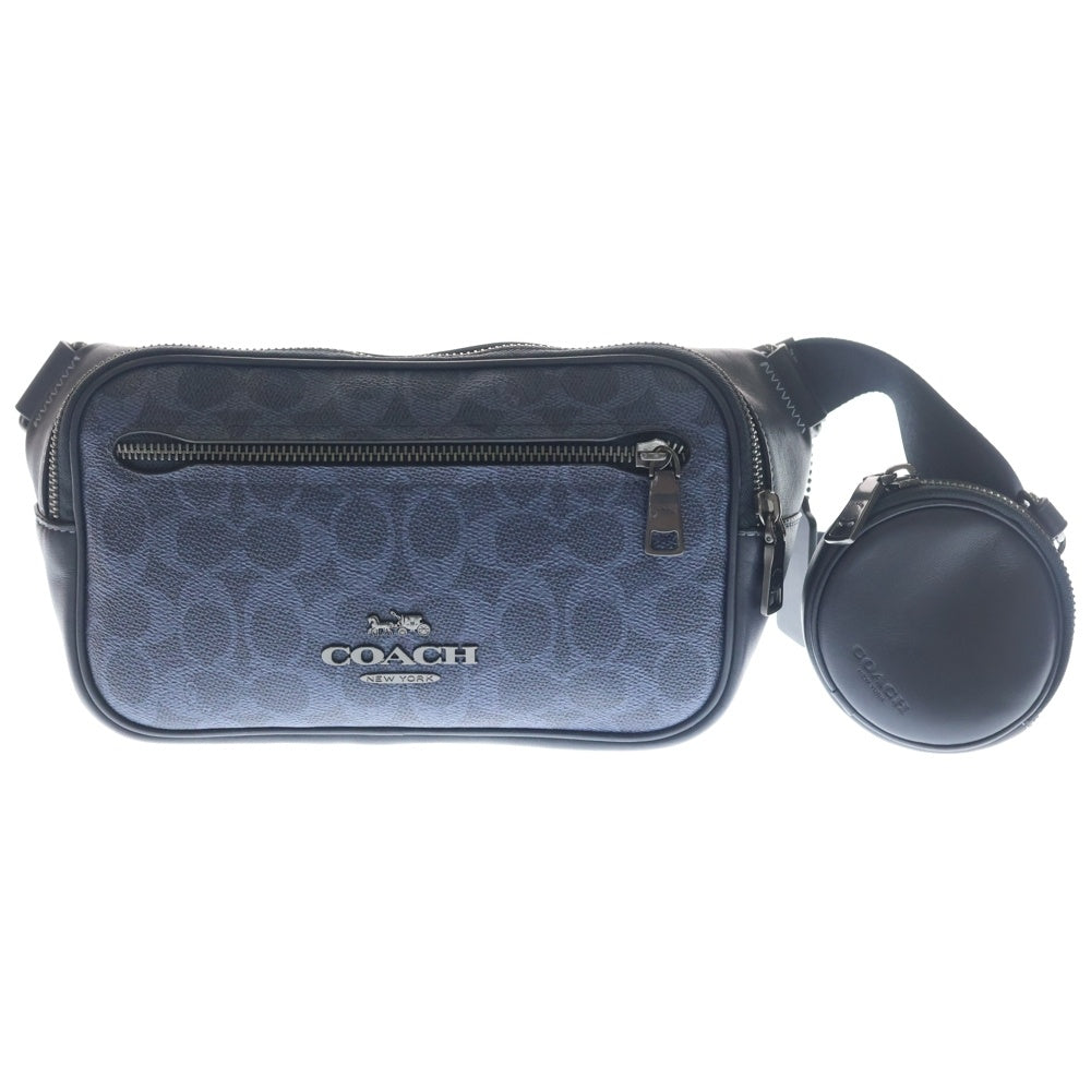 COACH(コーチ) エリアス ベルト バッグ・シグネチャー ウエストバッグ ボディバッグ ショルダーバッグ キャンバス ネイビー ブルー K2447‐CZ400 ブラック金具