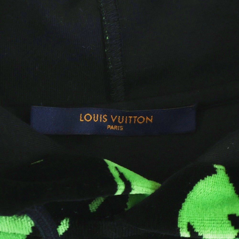 LOUIS VUITTON(ルイヴィトン) 22AW LVアイズ グラフィック ベロア プルオーバースウェットパーカー フーディー ブラック/グリーン RM222 RC6 HNY88W
