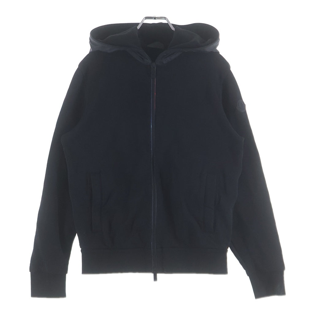 MONCLER(モンクレール) 25AW ラバーワッペンロゴ ナイロン切り替え ジップアップ スウェットパーカー フーディー ブラック K20918G00013 89AZY