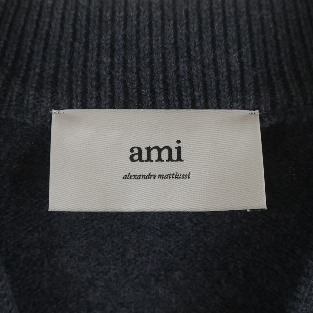 ami paris(アミパリス) ハートロゴ ジャガード ウール ニット カーディガン グレー UKC367.018 レディース