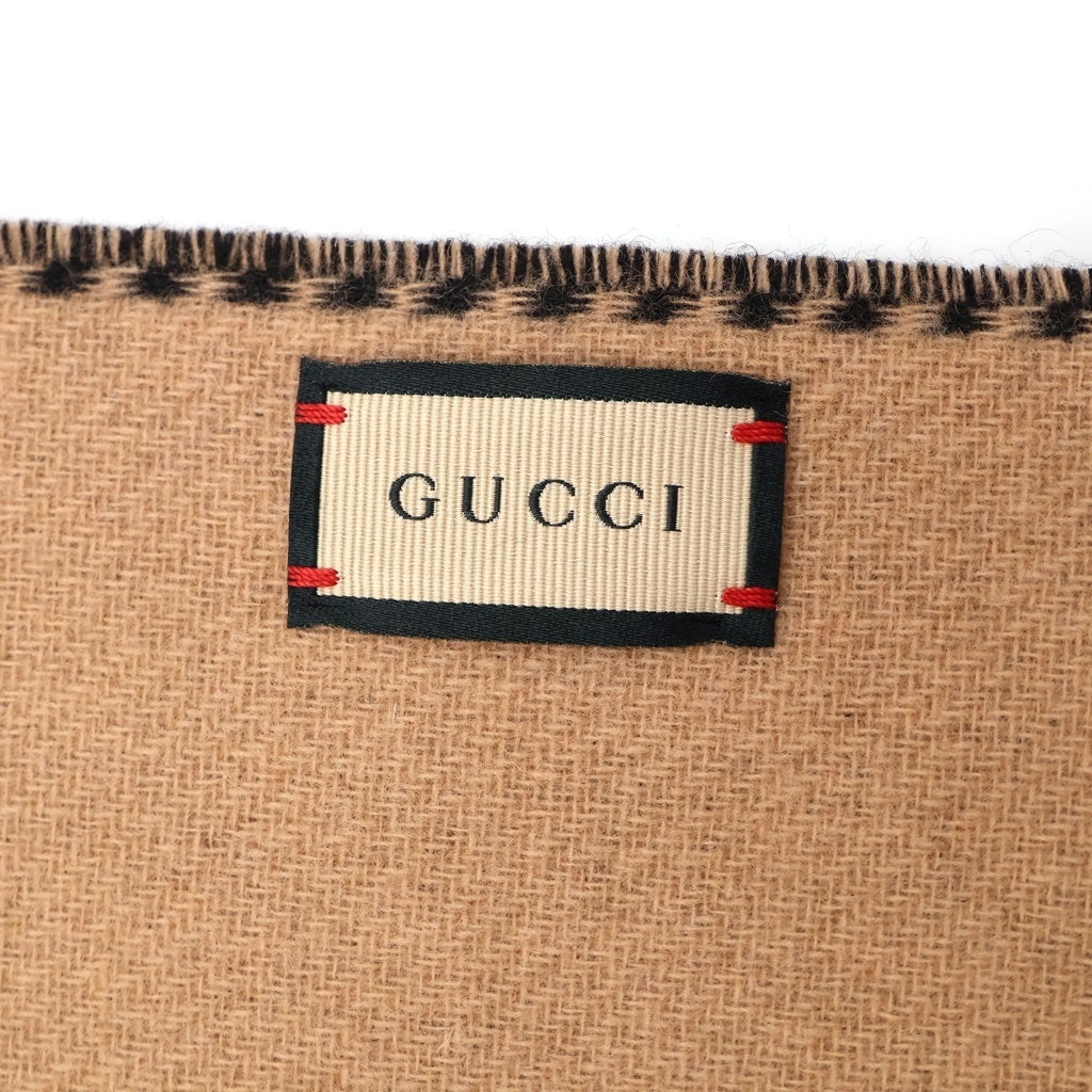 GUCCI(グッチ) インターロッキングG バイカラー カシミヤ混 ウール フリンジマフラー ブラック/ベージュ 715497 レディース