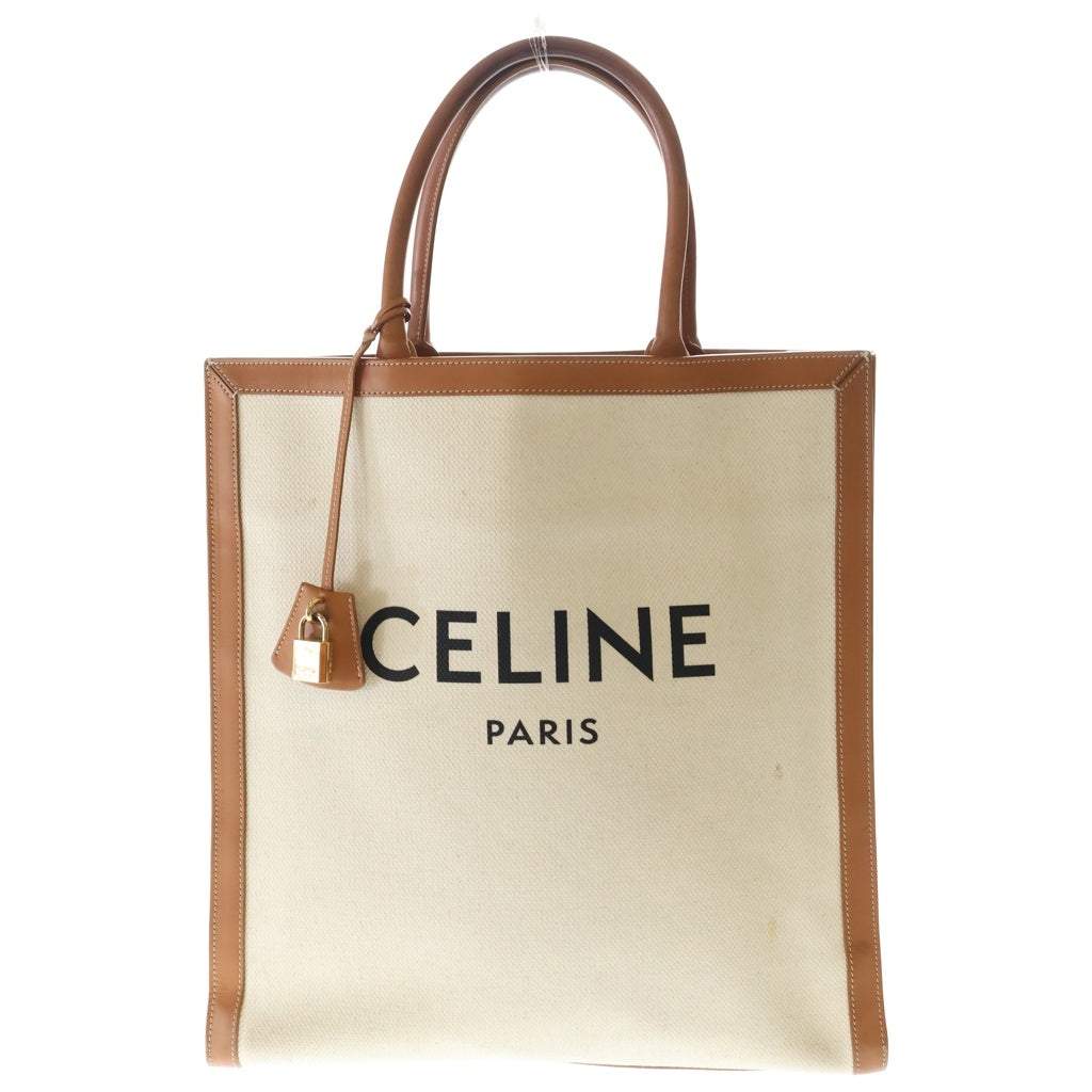 CELINE(セリーヌ) バーティカルカバ キャンバス ラージ トートバッグ ハンドバッグ ブラウン×アイボリー レザー×キャンバス ゴールド金具 レディース