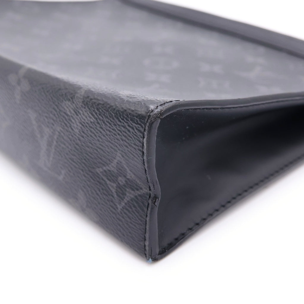 LOUIS VUITTON(ルイヴィトン) モノグラムエクリプス ポシェット・ヴォワヤージュMM セカンドバッグ クラッチバッグ ケース ポーチ ブラック レザー×PVC M61692 シルバー金具 レディース