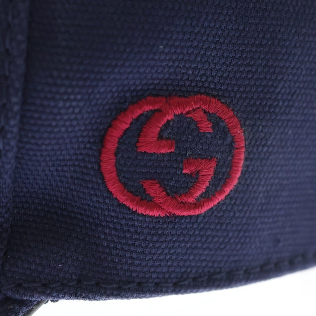 GUCCI(グッチ) インターロッキングG ロゴ刺繍 キャンバス ベースボールキャップ 帽子 ネイビー 387554