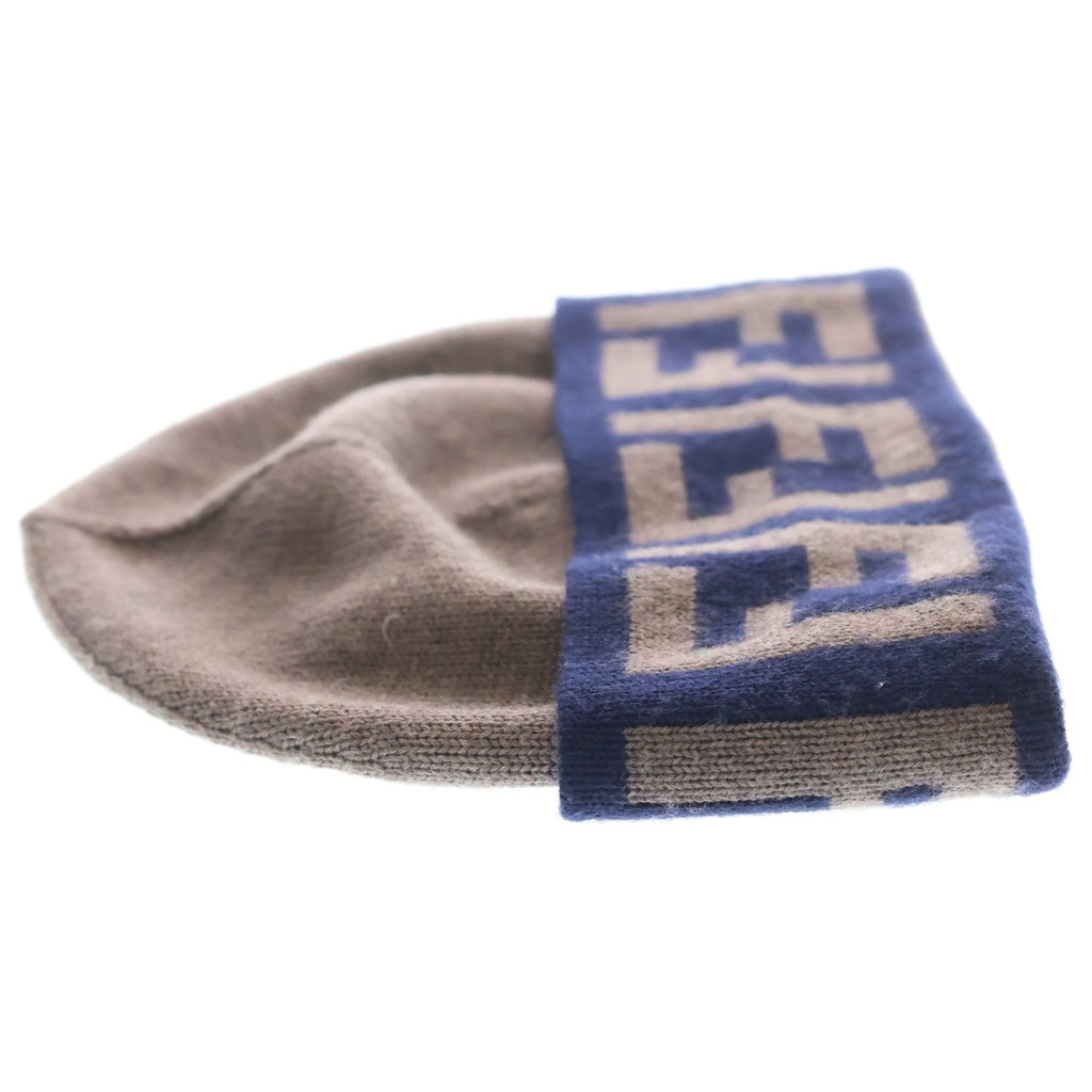 FENDI(フェンディ) ズッカ柄 FFロゴ ジャガード ウール ニットキャップ ビーニー 帽子 ブラウン/ネイビー FXQ955