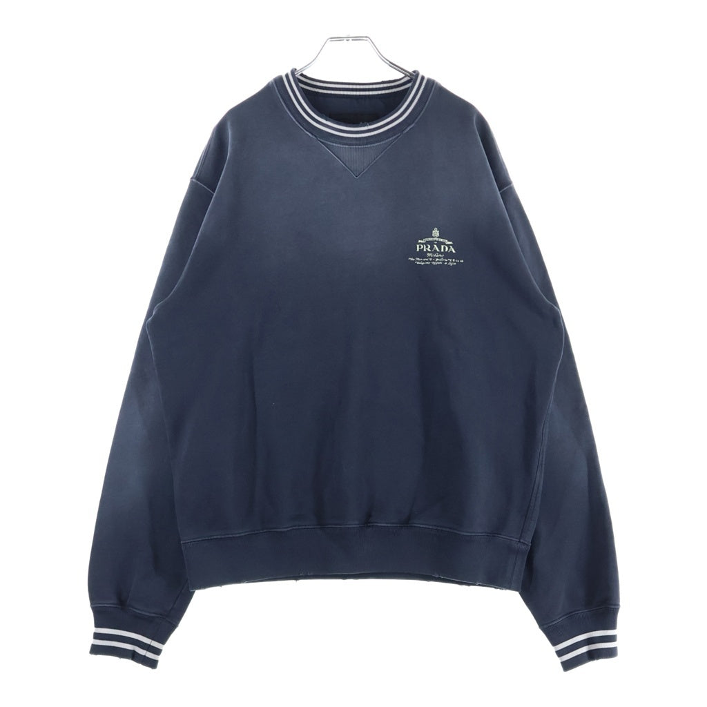 PRADA(プラダ) ロゴプリント ヴィンテージ加工 クルーネック プルオーバースウェット トレーナー ネイビー UJL69B