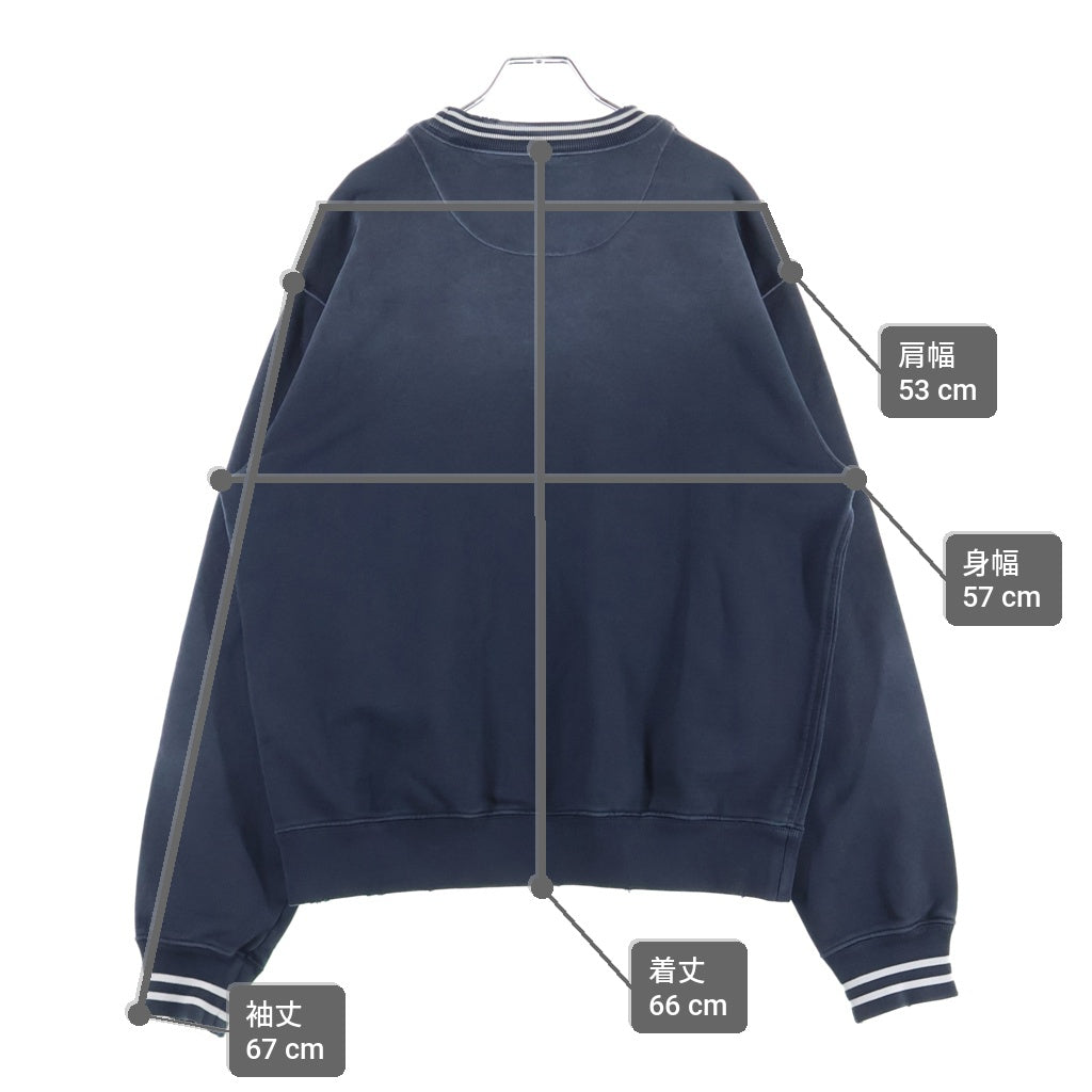 PRADA(プラダ) ロゴプリント ヴィンテージ加工 クルーネック プルオーバースウェット トレーナー ネイビー UJL69B