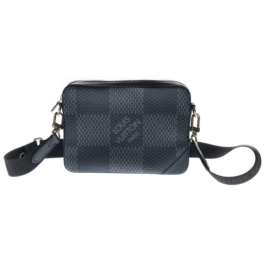 LOUIS VUITTON(ルイヴィトン) ダミエグラフィット 3D トリオメッセンジャーバッグ ショルダーバッグ ブラック レザー×PVC N50017 シルバー金具 レディース