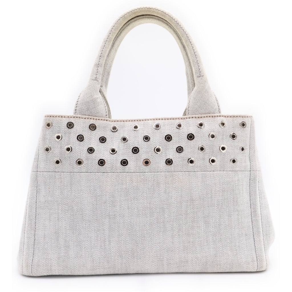PRADA(プラダ) カナパトートバッグ ハンドバッグ ショルダーバッグ パンチング ホワイト デニム 1BG439 シルバー金具 レディース