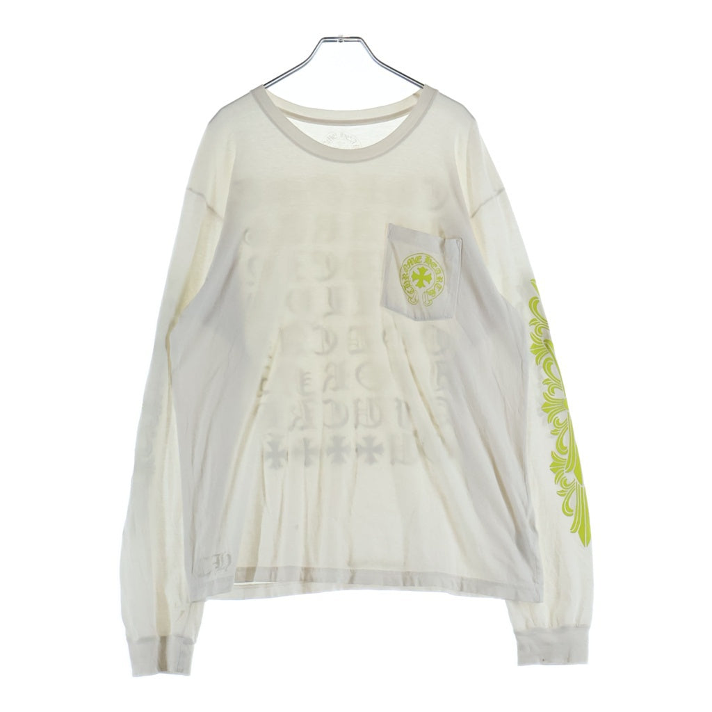 CHROME HEARTS(クロムハーツ) ヴァーティカルロゴ ロングスリーブTシャツ 長袖Tシャツ カットソー 袖フローラル ホワイト