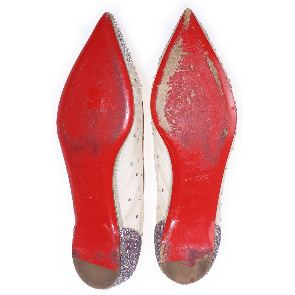 CHRISTIAN LOUBOUTIN(クリスチャンルブタン) スパンコールパンプス メッシュフラットシューズ ベージュ #39 レディース
