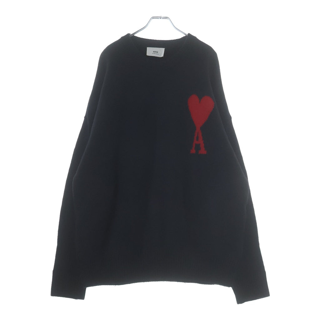 ami paris(アミパリス) ハートAロゴ クルーネックウールニット セーター ブラック UKS0002.018 レディース