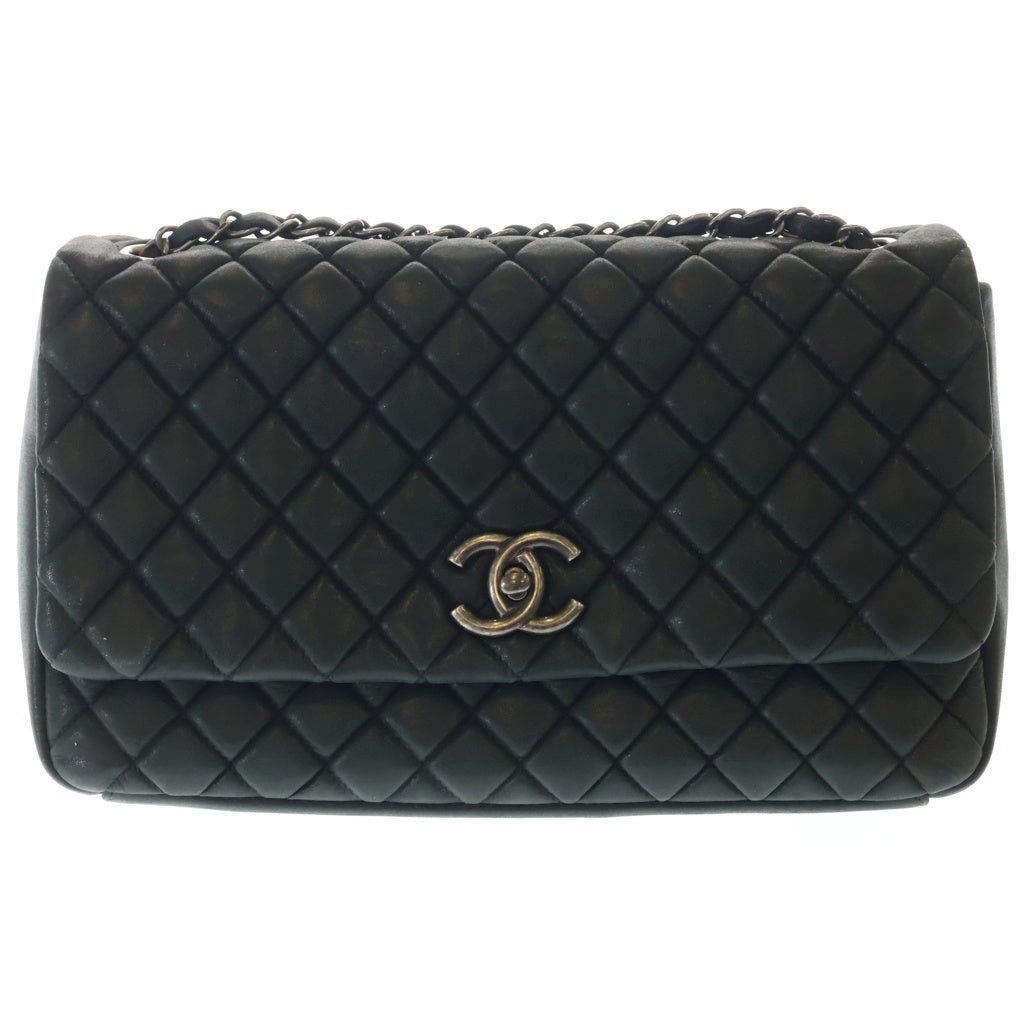 CHANEL(シャネル) マトラッセ シングルフラップ ダブルチェーン ショルダーバッグ シルバー金具 ブラック 17番台 レディース