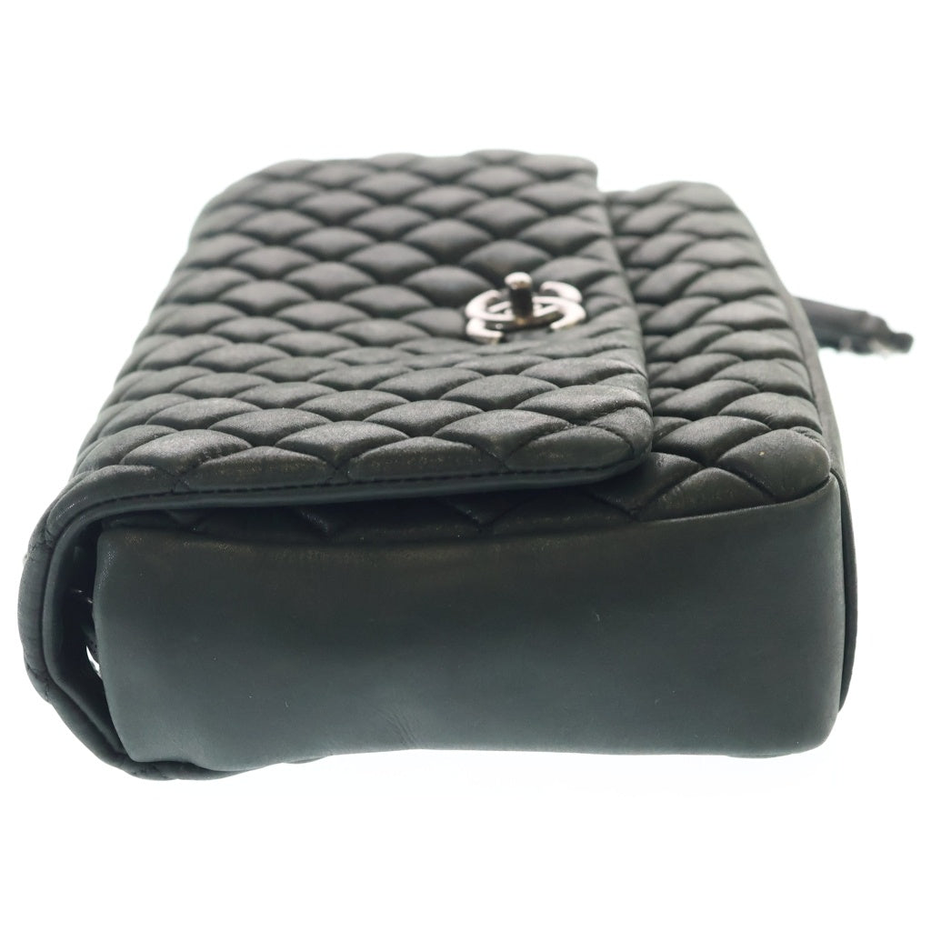 CHANEL(シャネル) マトラッセ シングルフラップ ダブルチェーン ショルダーバッグ シルバー金具 ブラック 17番台 レディース