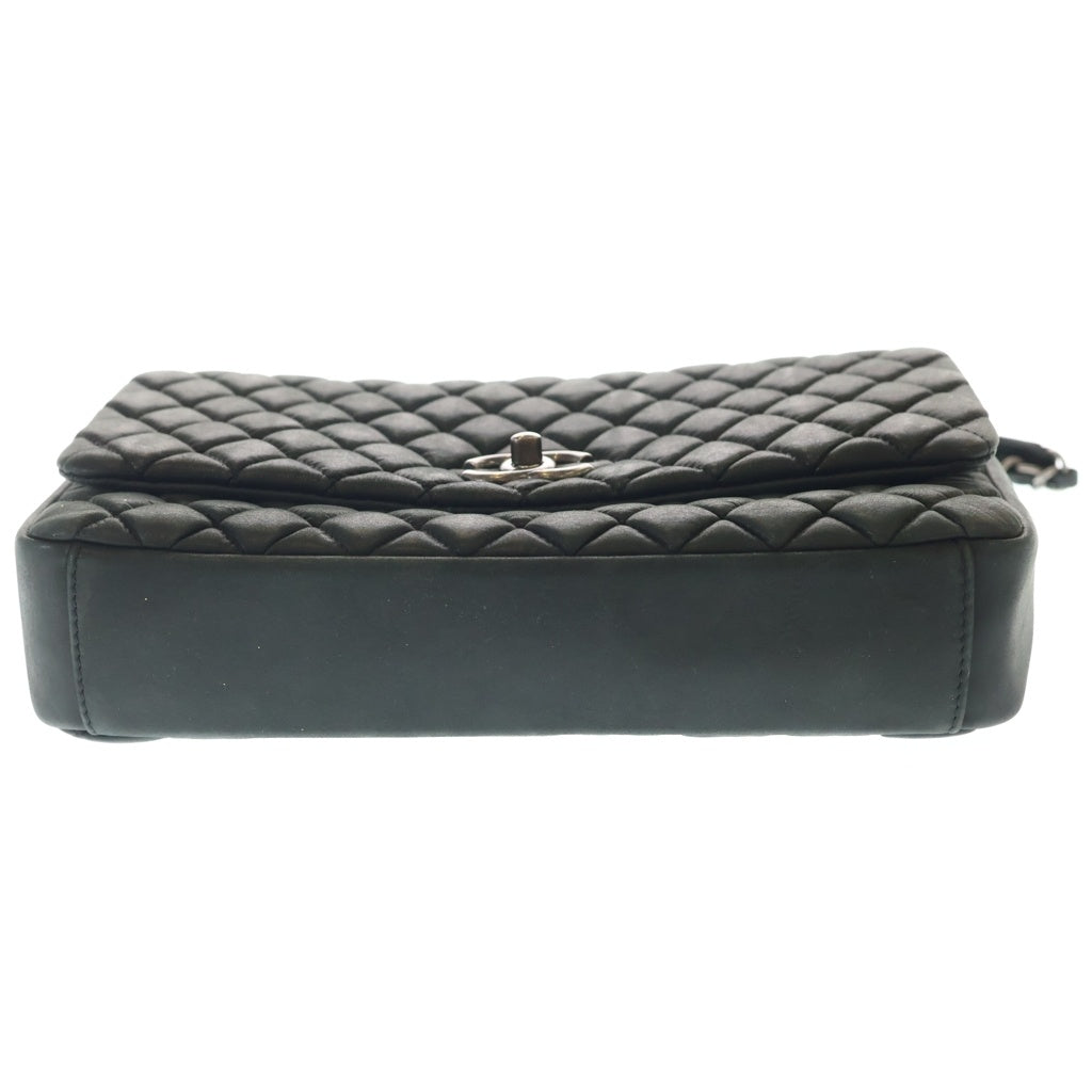 CHANEL(シャネル) マトラッセ シングルフラップ ダブルチェーン ショルダーバッグ シルバー金具 ブラック 17番台 レディース