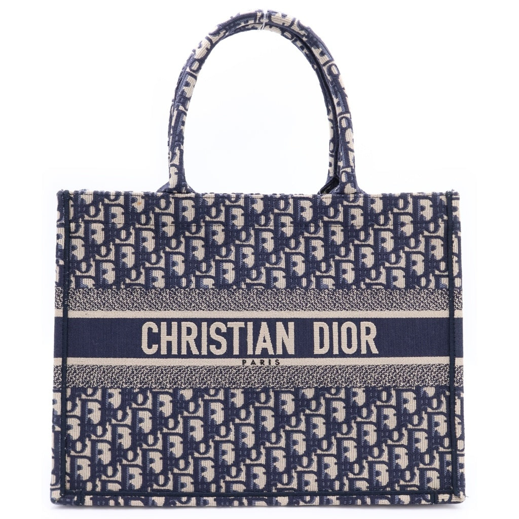 DIOR(ディオール) BOOK TOTE ブックトート ミディアム オブリーク キャンバス トートバッグ ネイビー イニシャルY.M レディース